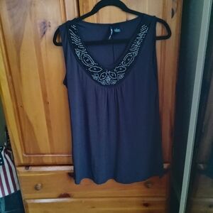 Saint Tropez West Black Beaded Scoop Neck Tank
